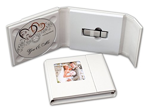 Leder CD/USB-Case 16x13 cm mit Bildfenster. Weiß, Schwarz, Grau (01. White) von Elegantdisk