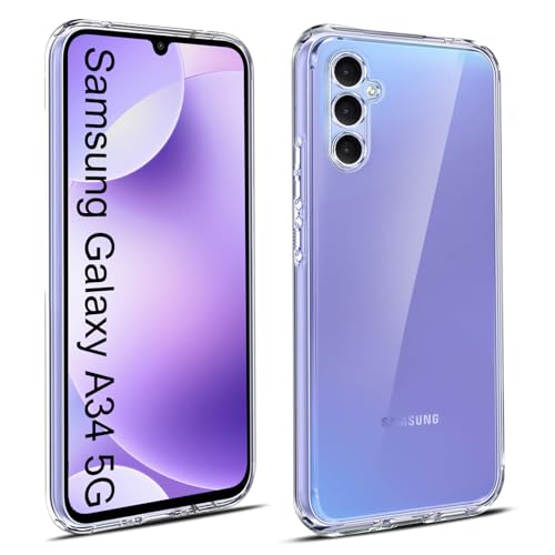 Elekpia Crystal Clear Hülle Kompatibel mit Samsung Galaxy A34 5G, Anti-Fingerabdruck Anti-Vergilbungs Handyhülle, Kratzfest Stoßfest Durchsichtig Schutzhülle, TPU Case, Dünn Cover (Transparent) von Elekpia