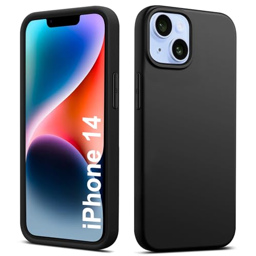 Elekpia Ultradünne Hülle für iPhone 14, Matt Schwarz weiche Silikon Handyhülle mit hautschmeichelnder Griffigkeit | Stoßfeste Anti-Fingerprint Schutzhülle Case von Elekpia
