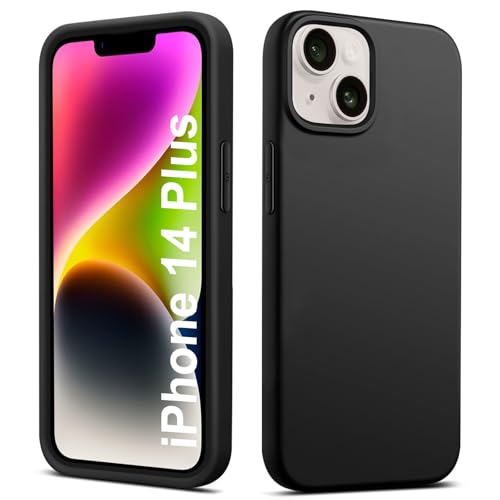 Elekpia Ultradünne Hülle für iPhone 14 Plus, Matt Schwarz weiche Silikon Handyhülle mit hautschmeichelnder Griffigkeit | Stoßfeste Anti-Fingerprint Schutzhülle Case von Elekpia