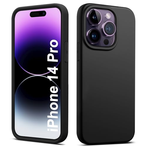 Elekpia Ultradünne Hülle für iPhone 14 Pro, Matt Schwarz weiche Silikon Handyhülle mit hautschmeichelnder Griffigkeit | Stoßfeste Anti-Fingerprint Schutzhülle Case von Elekpia