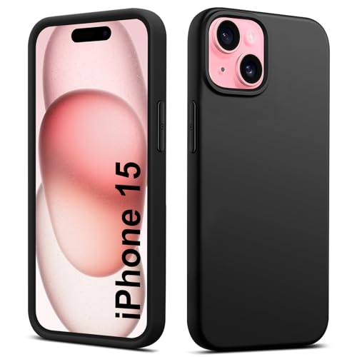 Elekpia Ultradünne Hülle für iPhone 15, Matt Schwarz weiche Silikon Handyhülle mit hautschmeichelnder Griffigkeit | Stoßfeste Anti-Fingerprint Schutzhülle Case von Elekpia