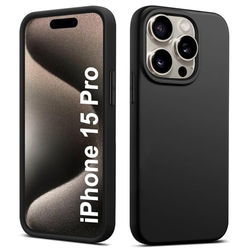 Elekpia Ultradünne Hülle für iPhone 15 Pro, Matt Schwarz weiche Silikon Handyhülle mit hautschmeichelnder Griffigkeit | Stoßfeste Anti-Fingerprint Schutzhülle Case von Elekpia