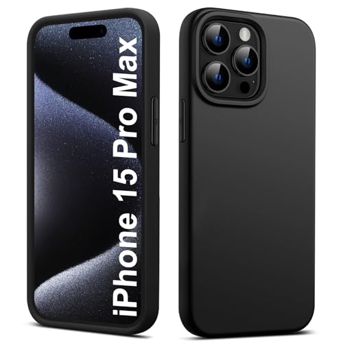 Elekpia Ultradünne Hülle für iPhone 15 Pro Max, Matt Schwarz weiche Silikon Handyhülle mit hautschmeichelnder Griffigkeit | Stoßfeste Anti-Fingerprint Schutzhülle Case von Elekpia