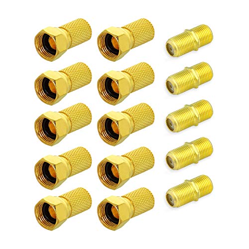 Elektronik-Technik F-Stecker 6,5-7 mm + F-Doppelbuchse Vergoldet Kupplung Sat TV Antennen Koaxialkabel Verbinder (10x F-Stecker + 5x Doppelbuchse) von Tecbee