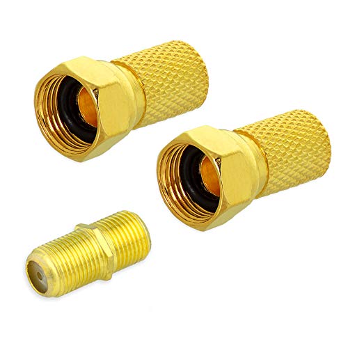 Elektronik-Technik F-Stecker 6,5-7 mm + F-Doppelbuchse Vergoldet Kupplung Sat TV Antennen Koaxialkabel Verbinder (2x F-Stecker + 1x Doppelbuchse) von Tecbee