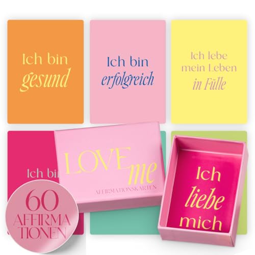 Elena Miller LOVEme Affirmationskarten I Für mehr Selbstliebe, Motivation und Selbstbewusstsein I Achtsamkeitskarten Mindfulness I 60 Glückskarten I Positive Affirmationen für Erwachsene (Deutsch) von Elena Miller