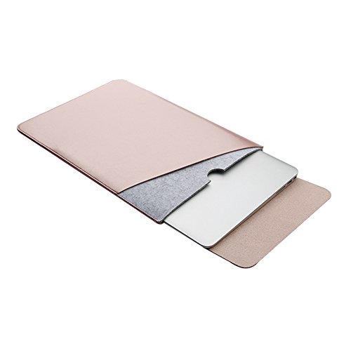 Eleoption Laptop Schutzhülle Slim Tasche MacBook Kunstleder Sleeve integriert Mousepad mit Filz zusätzliche Tasche für Zubehör wie Maus USB Kabel f. (MacBook 12", Rose Gold) von Eleoption