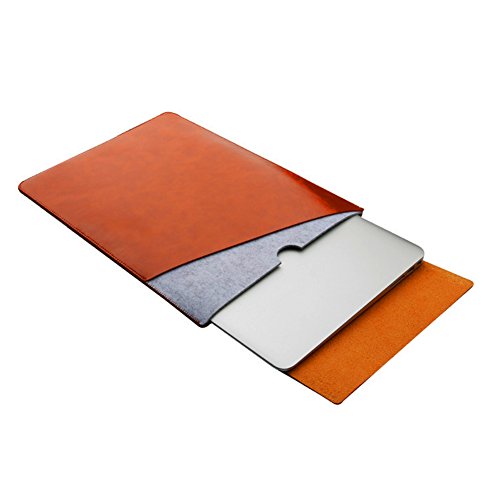 Eleoption Laptop Schutzhülle Slim Tasche MacBook Kunstleder Sleeve integriert Mousepad mit Filz zusätzliche Tasche für Zubehör wie Maus USB Kabel f. (MacBook Air/MacBook Pro&Pro Retina 13,3", Braun) von Eleoption