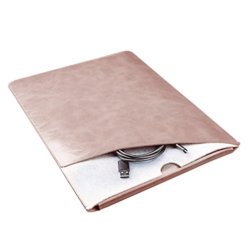 Eleoption Laptop Schutzhülle Slim Tasche MacBook Kunstleder Sleeve integriert Mousepad mit Filz zusätzliche Tasche für Zubehör wie Maus USB Kabel f. (MacBook Pro & Pro Retina 15,4", Rose Gold) von Eleoption