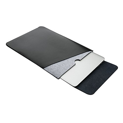 Eleoption Laptop Schutzhülle Slim Tasche MacBook Kunstleder Sleeve integriert Mousepad mit Filz zusätzliche Tasche für Zubehör wie Maus USB Kabel f. (MacBook Pro & Pro Retina 15,4", Schwarz) von Eleoption