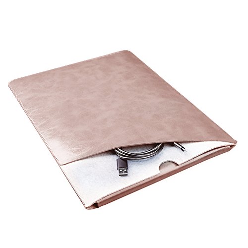 Laptop Schutzhülle Slim Tasche MacBook Kunstleder Sleeve integriert Mousepad mit Filz zusätzliche Tasche für Zubehör wie Maus USB Kabel f. (Macbook Air/Macbook Pro&Pro Retina 13,3", Rose gold) von Eleoption