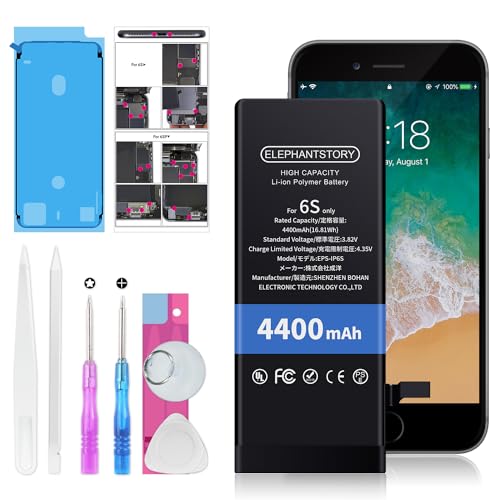 Akku für iPhone 6S Hohe Kapazität 4400mAh Interner Ersatzakku für Modell A1633 A1688 A1700 Batterie inkl Werkzeugset und Reparaturset Akku-Austausch Anleitung Akku für iPhone 6S Hohe Kapazität 4400mAh Interner Ersatzakku für Modell A1633 A1688 A1700 Batterie inkl Werkzeugset und Reparaturset Akku-Austausch Anleitung von ElephantStory