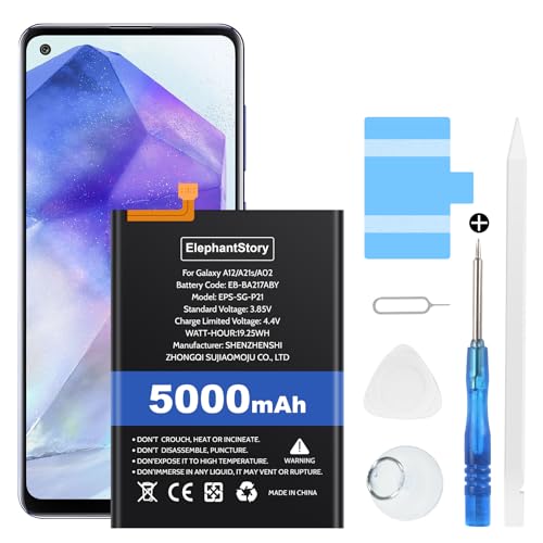 Akku für Samsung Galaxy A21s (A217F), Galaxy A12 (A125F), Galaxy A12s (A127F), A13 4G (A135F), M12 (M127F), A04s (A047F), A02 (A022F) 5000mAh EB-BA217ABY Ersatzakku mit Repair Tool Kit von ElephantStory