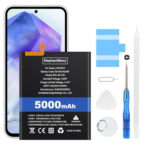 Akku für Galaxy A54 A34 SM-A346 SM-A546 5000mAh Batteriecode EB-BA546ABY Li-Polymer Ersatzakku mit Werkzeugset Akku für Galaxy A54 A34 SM-A346 SM-A546 5000mAh Batteriecode EB-BA546ABY Li-Polymer Ersatzakku mit Werkzeugset von ElephantStory