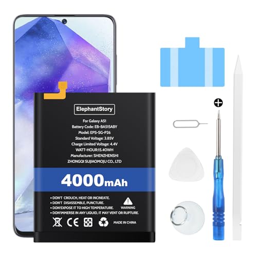 Akku für Samsung Galaxy A51 SM-A515 4000mAh Batteriecode EB-BA515ABY Li-Polymer Ersatzakku mit Werkzeugset Akku für Samsung Galaxy A51 SM-A515 4000mAh Batteriecode EB-BA515ABY Li-Polymer Ersatzakku mit Werkzeugset von ElephantStory
