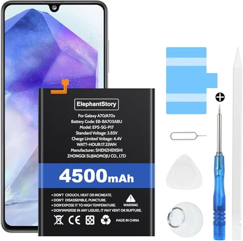 Akku für Samsung Galaxy A70/A70S [2019] SM-A705 SM-A705F SM-A707F 4500mAh Batteriecode EB-BA705ABU Li-Polymer Ersatzakku mit Werkzeugset von ElephantStory