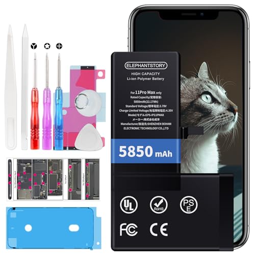 Akku für iPhone 11 Pro Max 5850 mAh Hohe Kapazität Akku A2218 A2161 A2220 Interner Ersatzakku mit Komplettem Reparaturset, Anleitung und Schraubplatte Akku für iPhone 11 Pro Max 5850 mAh Hohe Kapazität Akku A2218 A2161 A2220 Interner Ersatzakku mit Komplettem Reparaturset, Anleitung und Schraubplatte von ElephantStory