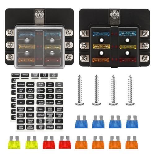 Elepl Kfz Sicherungshalter 6-Fach mit 12 Standard Flachsicherungen (20A 15A 10A 5A) für Auto, Boot, Wohnmobil & mehr von Elepl