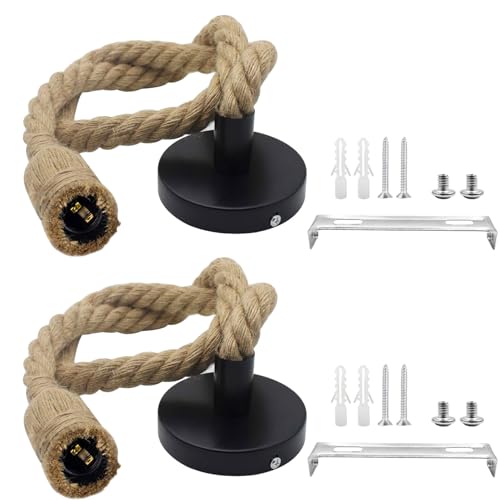 Elepl Lampenaufhängung 2 Stück Lampe Seil Retro Deckenlampe E27 Hanfseillampe mit Kabel 100 cm Deckenlampe Industrial Seillampe für Küche Haus Cafe Bar Lager Bauernhof Beleuchtung (Ohne Birne) von Elepl