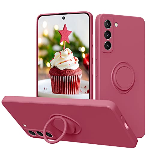 Samsung Galaxy S21 FE 5G Hülle Silikon Case, ElestBela Handyhülle Samsung S21 FE Hülle mit Ring Halter Ständer Weiche Silikon Gel Slim Case Kratzfest Schutzhülle für Samsung Galaxy S21 FE 5G 2022 Rot von ElestBela