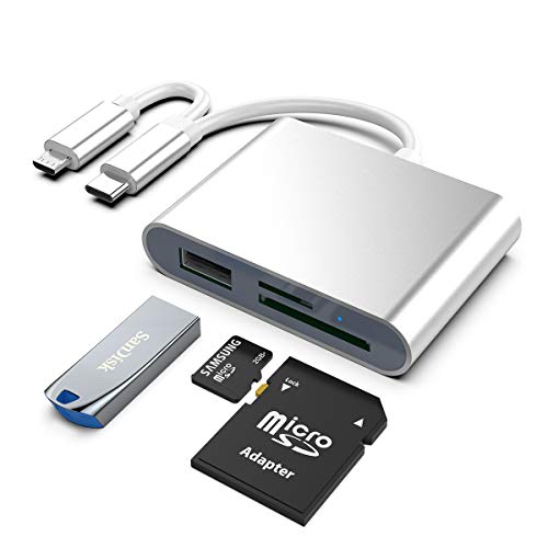 Eletrand Typ C + Micro USB zu SD & TF Speicherkartenleser Adapter, Dual Connector Kartenleser für Android Smartphones, Kamera, Laptop und Tablet, Kompatibel mit Windows / Mac OS / Linux, Silber von Eletrand