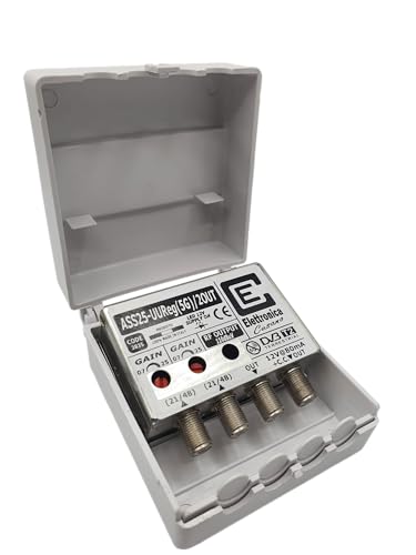 ASS25-UUReg(5G) / 2OUT - Verstärker TV-Antenne mit Filter 5G, Mast, 2 UHF-Eingänge, Verstärkung 25 dB, 2 Ausgänge, Tele-Stromversorgung 12 Volt, hergestellt in Italien von Elettronica Cusano