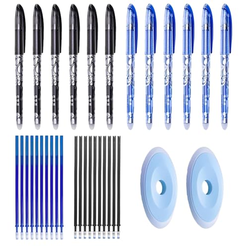 ElevaPulse 12 Stück Radierbarer Kugelschreiber（Schwarze+Blaue）+10 Blaue Stiftkerne+10 Schwarze Stiftkerne+2 Radiergummi, Radierbare Stifte, Gelschreiber Radierbar, Nachfüllbarer Radierstift von ElevaPulse