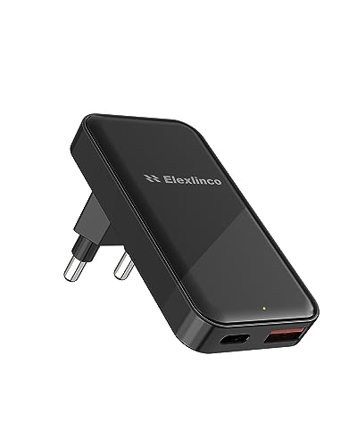 35W USB C Ladegerät, Elexlinco 2-Port Schnell Kompakt USB C Netzteil, PD 3.0 USB C Power Adapter Ladestecker Kompatibel für iPhone, iPad, Samsung Galaxy, HTC, Motorola, LG und Viele Mehr (Schwarz) von Elexlinco