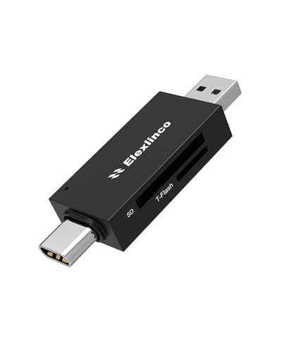 SD Kartenleser USB, Elexlinco 2-in-1 Kartenlesegerät, USB 3.0 Dualen Konnektoren SD Kartenleser, Kompatibel mit SDXC, SDHC, MMC, RS-MMC, Micro SDXC, Micro SD, Micro SDHC, mit Mac OS/Windows/Android von Elexlinco