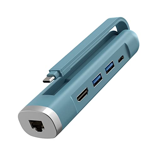 USB C Docking Station, Elexlinco 5-in-1 USB-C Hub, Dual-Port USB-A 5Gbps Ubertragung, 100W PD Port, 4K Ausgang HDMI Port, 1000Mbps Rj45 Ethernet Port, Kompatibel mit MacBook, iPad, Laptop (Baby Blau) von Elexlinco