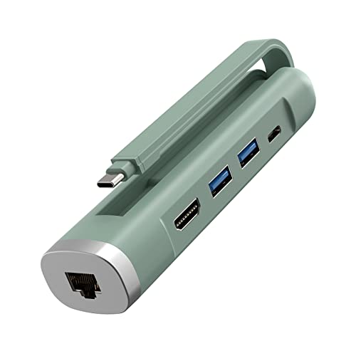 USB C Docking Station, Elexlinco 5-in-1 USB-C Hub, Dual-Port USB-A 5Gbps Ubertragung, 100W PD Port, 4K Ausgang HDMI Port, 1000Mbps Rj45 Ethernet Port, Kompatibel mit MacBook, iPad, Laptop (Mintgrün) von Elexlinco