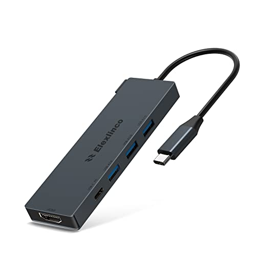 USB C Multiport Hub, Elexlinco 5 in 1 Type-C Adapter mit HDMI 4K 3 Ports USB 3.0, 100W PD Laden und Datenübertragung für iMac Pro, MacBook Air, Mac Mini/Pro, Notebook PC von Elexlinco