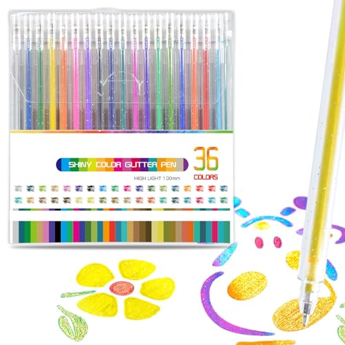 Elezeal Glitzer-Gelschreiber, verschiedene metallische Gelstifte mit 1,0 mm Spitze, farbiger glänzender Stift für Erwachsene, zum Malen, Kritzeln, Zeichnen, Schreiben, Notieren (36 Stück) von Elezeal