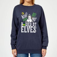 Elf Raised By Elves Damen Weihnachtspullover – Navy - L von Elf