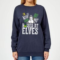Elf Raised By Elves Damen Weihnachtspullover – Navy - M von Elf