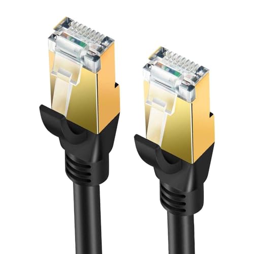 Elfcam® - 0,5 Meter Ethernet Kabel Cat 8 Rund, LAN/WLAN Kabel Cat8 SFTP 28AWG, 40 Gbit/s mit RJ45-Steckern, Netzwerkkabel 100% Kupfer Starres Verlegekabel, Schwarz, 0,5m von Elfcam