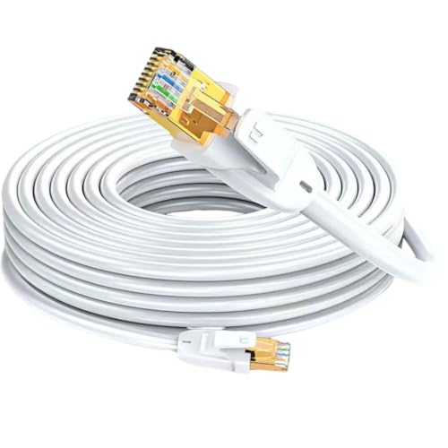 Elfcam® - 1,5 Meter Ethernet Kabel Cat 7 Rund, LAN/WLAN Kabel mit Vergoldetem RJ45 Stecker, Netzwerkkabel 100% Kupfer Starres Verlegekabel, SFTP, 28 AWG, Weiß, 1,5m von Elfcam