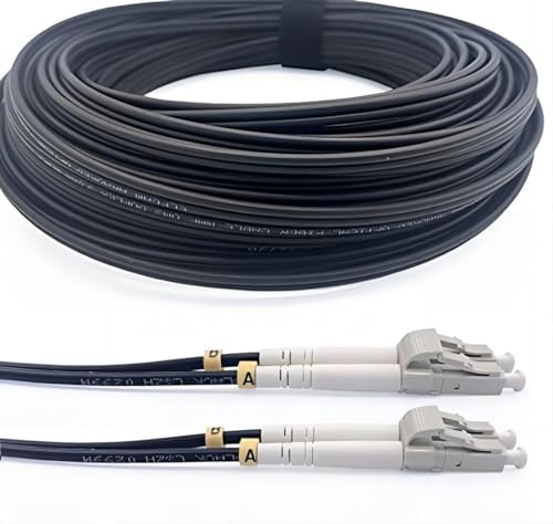 Elfcam® - 100m Gepanzerte Glasfaser-kabel LC/UPC auf LC/UPC OM3 Multimode Duplex 50/125um LSZH, LWL-Kabel LC für den Innen- und Außenbereich, Schwarz, 100M von Elfcam