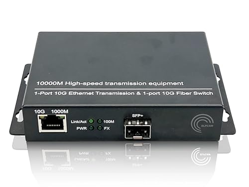 Elfcam® - 10Gb Konverter Fiber Ethernet mit 1x RJ45 10Gb Port auf 1x 10Gb SFP+ Port, 10GbE LWL Medienkonverter Glasfaser von Elfcam