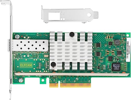 Elfcam® - 10GbE PCIE Netzwerkkarte für Intel X520-DA1-82599EN Chip, Single SFP+ Port, 10Gbit PCI Express x8 LAN Adapter, 10Gb NIC für Windows Server, Win8, 10, Linux von Elfcam