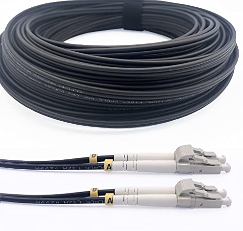 Elfcam® - 150m Gepanzerte Glasfaser-kabel LC/UPC auf LC/UPC OM3 Multimode Duplex 50/125um LSZH, LWL-Kabel LC für den Innen- und Außenbereich, Schwarz, 150M von Elfcam