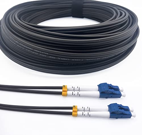 Elfcam® - 150m Gepanzerte Glasfaser-kabel LC/UPC auf LC/UPC OS2 Duplex Singlemode 9/125µm LSZH, LWL-Kabel LC UPC für den Innen- und Außenbereich, Schwarz, 150m von Elfcam