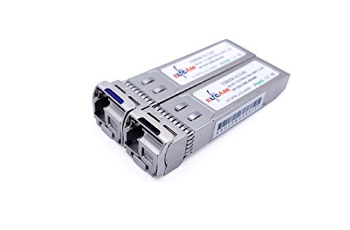 Elfcam® - 2 Stück, 10G SFP+ Bidi-Modul, TX1270nm / RX1330nm und TX1330nm / RX1270nm, LWL-Patchkabel LC-Stecker Singlemode Simplex (9 /125um OS2), DDM, 20KM von Elfcam