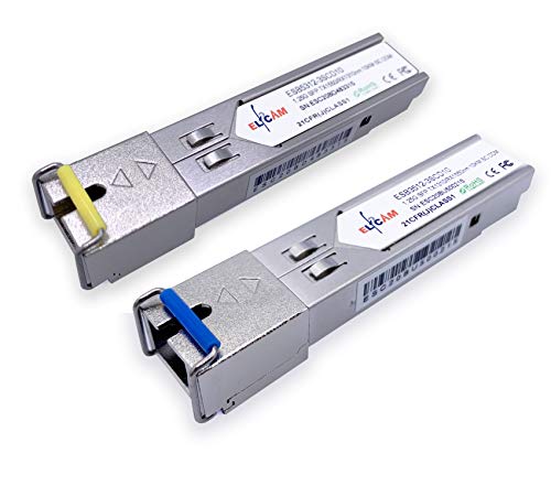 Elfcam® – 2 Stück Modul SFP 1,25G, Anschluss mit Glasfaserkabel Singlemode SC, 1000Base-BX TX 1310nm/RX 1550nm und TX 1550nm/RX 1310nm, DDM 10km von Elfcam