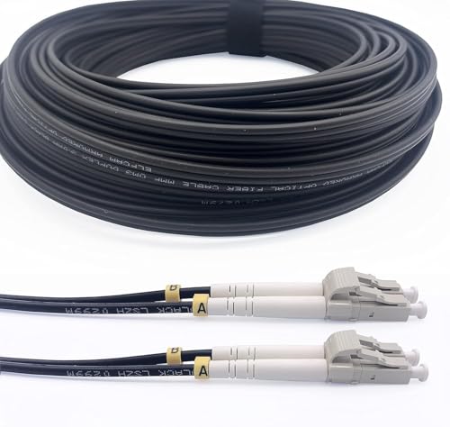 Elfcam® - 25m Gepanzerte Glasfaser-kabel LC/UPC auf LC/UPC OM3 Multimode Duplex 50/125um LSZH, LWL-Kabel LC für den Innen- und Außenbereich, Schwarz, 25M von Elfcam