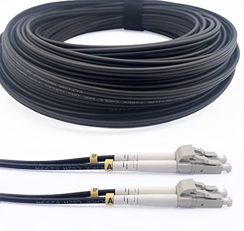 Elfcam® - 40m Gepanzerte Glasfaser-kabel LC/UPC auf LC/UPC OM3 Multimode Duplex 50/125um LSZH, LWL-Kabel LC für den Innen- und Außenbereich, Schwarz, 40M von Elfcam