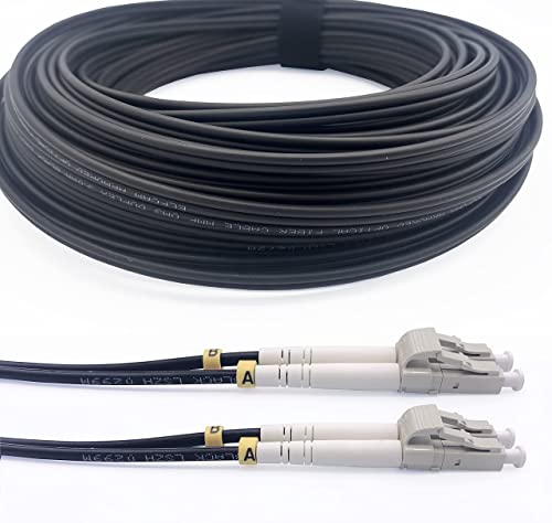 Elfcam® - 50m Gepanzerte Glasfaser-kabel LC/UPC auf LC/UPC OM3 Multimode Duplex 50/125um LSZH, LWL-Kabel LC für den Innen- und Außenbereich, Schwarz, 50M von Elfcam