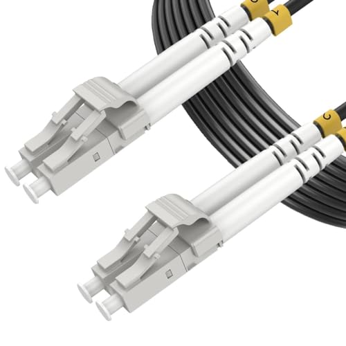 Elfcam® - 50m Geschirmtes Stahl-Lichtwellenleiterkabel LC/UPC zu LC/UPC,Geeignet für Innen- und Außeninstallationen,Simplex Monomode Schwarz OM3 3,0mm (50M) von Elfcam