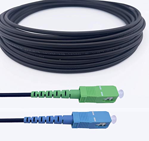 Elfcam® - Freebox-kompatibles geschirmtes Stahl-LWL-Kabel, geeignet für Innen- und Außeninstallationen, SC/APC zu SC/UPC Monomode Schwarz (200M) von Elfcam